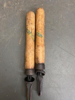 Atkins USA pair of cross cut saw handles with part decal - 2