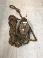 Antique Timber Pulley Block & Rope