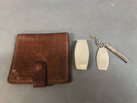 Sterling Silver Monogrammed Money Clip, Tooth Pick & Leather Wallet