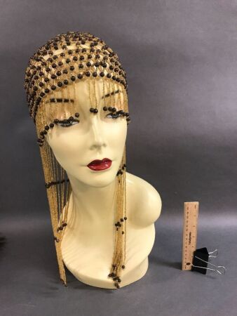 Glass & Wood Beaded Flapper Style Headress