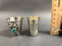 2 Sterling Silver Shot Glasses - 1 with Turquoise