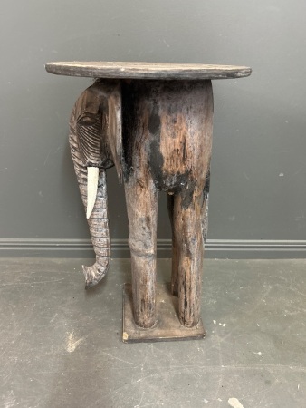 Carved Wooden Elephant Plant Stand