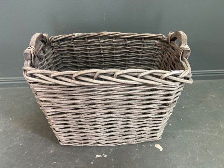 Woven Cane Basket with Wooden Handles