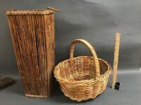 Wicker Market Basket & Leopard Cane Stick Stand