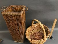 Wicker Market Basket & Leopard Cane Stick Stand - 2