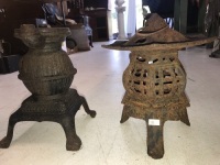 Cast Iron Pagoda & Pot Belly Stove Garden Ornaments