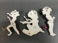 3 Ceramic Brownie Downing Wall Hangings - 1 As Is - 2