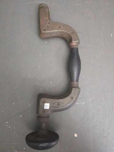 Ebony and brass timber brace, her majestyroyal letter patent, small check in pad and handle, has ivory ring