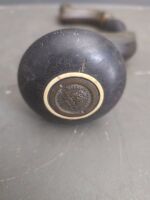Ebony and brass timber brace, her majestyroyal letter patent, small check in pad and handle, has ivory ring - 2