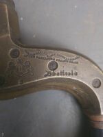 Ebony and brass timber brace, her majestyroyal letter patent, small check in pad and handle, has ivory ring - 4