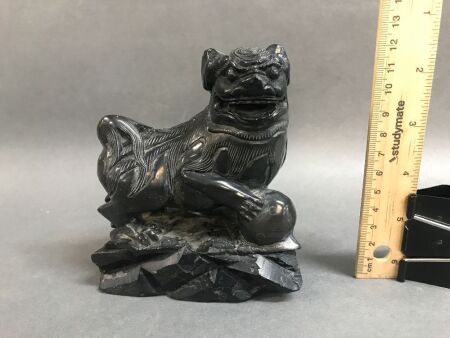 19th Century Black Stone Chines Carving of a Temple Dog