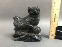 19th Century Black Stone Chines Carving of a Temple Dog