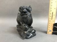 19th Century Black Stone Chines Carving of a Temple Dog - 2