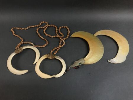 Pair of Kina Shells & 2 Boar Tusk Necklaces from PNG