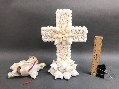 Shell Crucifix & Set of 6 Shell Napkin Rings