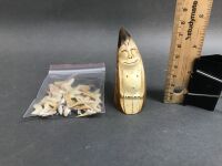 Carved Alaskan Whale Tooth & Collection of Sharks Teeth