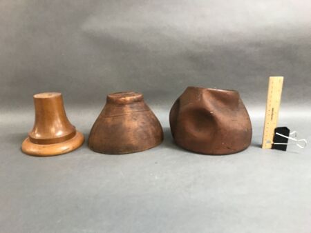 2 x 1930's Wooden Hat Blocks with 1 Timber Stand