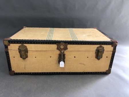 Victorian Antique Leather Trimmed Travel Trunk