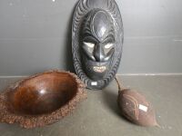 Two Boomerangs, Wooden Bowl, Seed Pod and Mask - 2