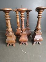 Seven Gothic Style Wooden Candle Holders