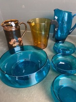 Mid Century Blue Glass Set with some Brown Glass thrown in - 2