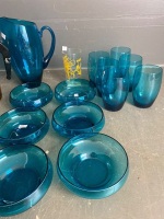 Mid Century Blue Glass Set with some Brown Glass thrown in - 3