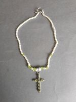 Peridot & Freshwater Pearl Cross Necklace