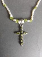 Peridot & Freshwater Pearl Cross Necklace - 2