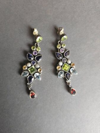 Pair Multicolour Precious Stone Earrings