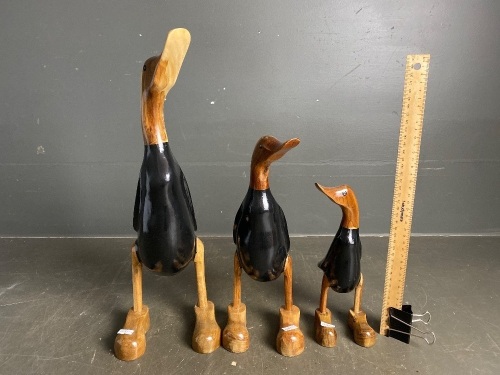 Three Cute Wooden Ducks in Boots