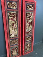 Two Asian Style Wall Hangings with hand carved inlays - 2