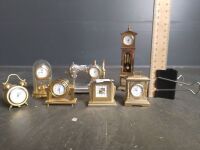 7 Miniature Brass Battery Clocks - 2