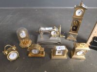 7 Miniature Brass Battery Clocks - 3