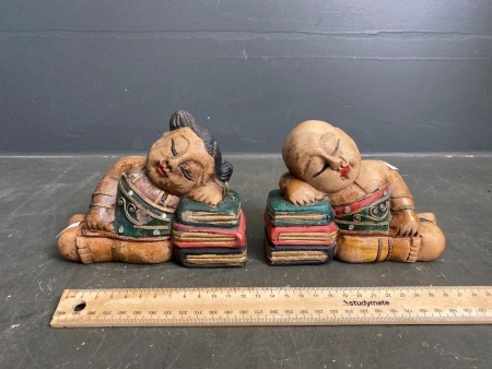 Two Wooden Budda Book Ends