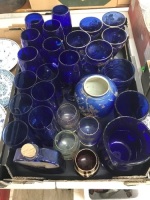 Box Lot of Blue Glass