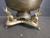 Asian Brass Bowl on Elephant Stand - 2