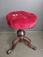 Red Velvet Tripod Base Palour Stool