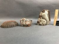 2 French Animal Chocolate Moulds + Jelly Mould c1900