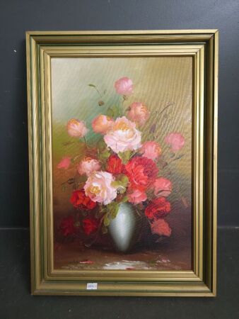 Framed Oil on Board Roses