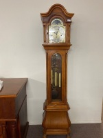 A.J.K West German Bevelled Edged Glass Front Grandfather Clock 2200m H with key  and Moon Dial