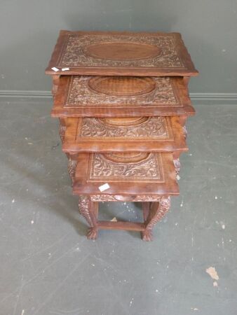 Set of 4 Vintage Carved Indian Nest of Tables