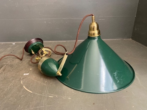 Green Industrial Style Metal Hanging Light with Pulleys