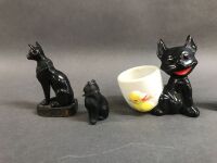 3 Black Cat Figurines inc. Victorian Glass Cat - 2