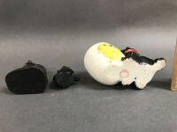 3 Black Cat Figurines inc. Victorian Glass Cat - 3