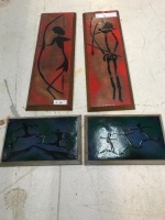 4 African Enamelled Copper Art Pictures