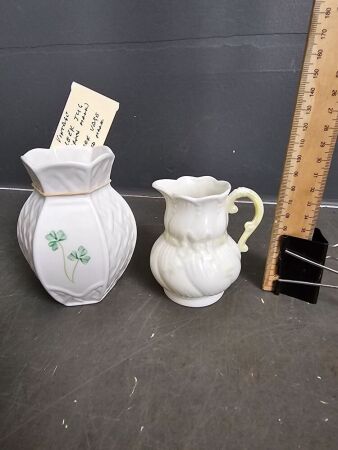 Vintage Beleek Jug (Green Mark) & Beleek Vase (Red Mark)