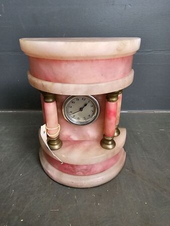 Antique Art Deco Pink Marble Mantel Clock - unsure if in working order