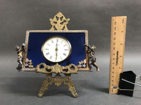 1930's Brass & Glass Clock on Easel with Japanese Movement
