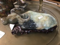 Antique Jade Buffalo on Stand, 19th Century - As Is