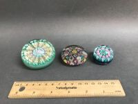 3 Glass Millefiori Paperweights